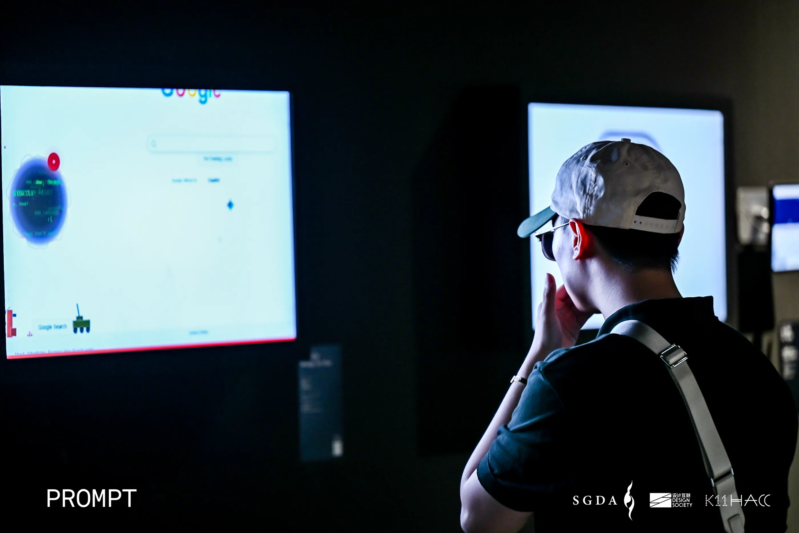 A visitor playing Revenge for Dino at PROMPT in Shenzhen